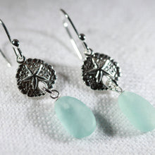 Load image into Gallery viewer, Silver Sand Dollar and Sea Glass Earrings (Choose Color)