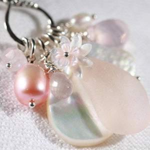 Blush Pink Sea Glass, Rose Quartz and Freshwater Pearl Treasure Necklace