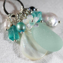 Load image into Gallery viewer, Sea Foam Green Sea Glass, Apatite and Freshwater Pearl Treasure Necklace.