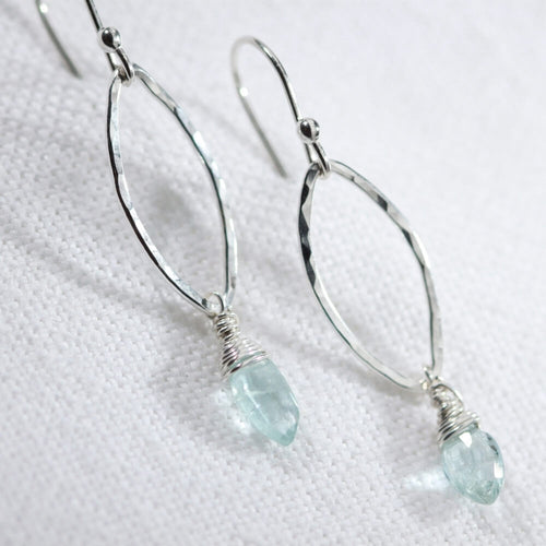 Aquamarine Marquise gemstone and Hammered marquise Hoop Earrings sterling silver