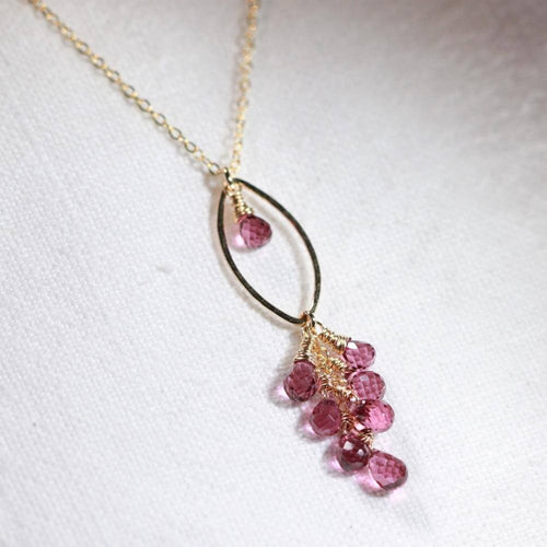 Garnet and marquis Charm Necklace in 14kt gold filled