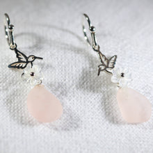 Load image into Gallery viewer, Sea Glass and Tiny Hummingbird Earrings (Choose Color)