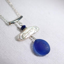 Load image into Gallery viewer, Wind Chime Sea Glass Necklace in Silver with Freshwater Pearl (Choose Color)