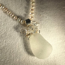Load image into Gallery viewer, Sea Glass Bouquet Necklace on a Strand of Pearls (choose Color)