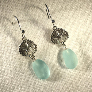 Silver Sand Dollar and Sea Glass Earrings (Choose Color)