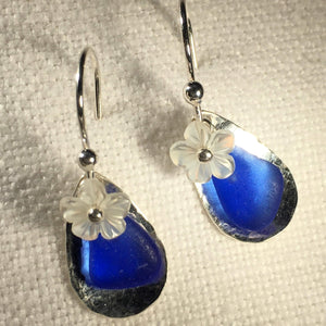 Floating Silver Bezel and Sea Glass Earrings (Choose Color)