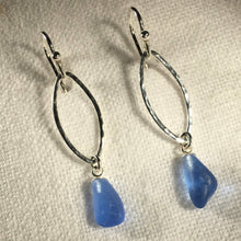 Load image into Gallery viewer, Hammered Oval Sea Glass Earrings in Silver (Choose Color)