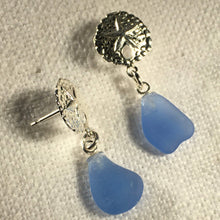 Load image into Gallery viewer, Sea Glass and Silver Sand Dollar Post Earrings (Choose Color)