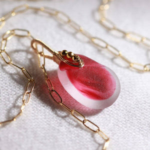 Bright Pink English Multi sea glass and chain in 14kt GF