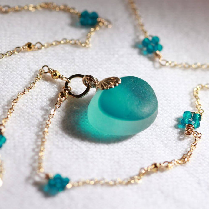 Turquoise English Sea Glass multi necklace in 14kt GF