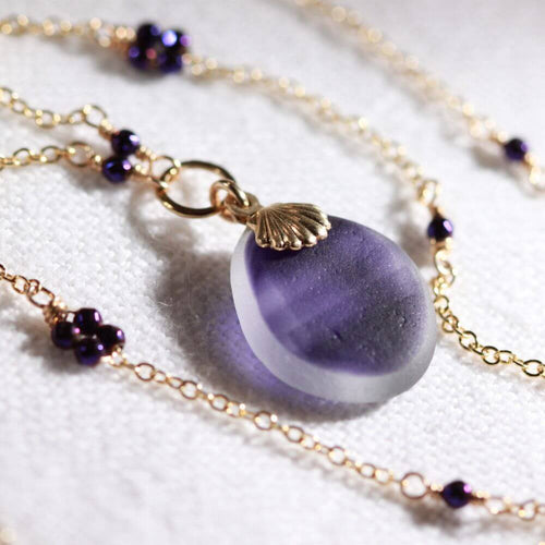 Purple English Sea Glass multi necklace in 14kt GF
