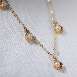 Freshwater pearl and shell Charm Necklace in 14 kt Gold-Filled
