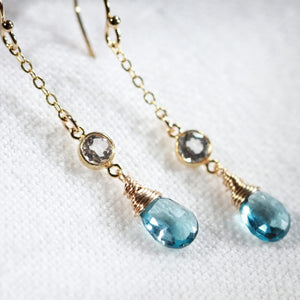 London Blue Topaz and CZ Chain Dangle Earrings in 14 kt Gold Filled