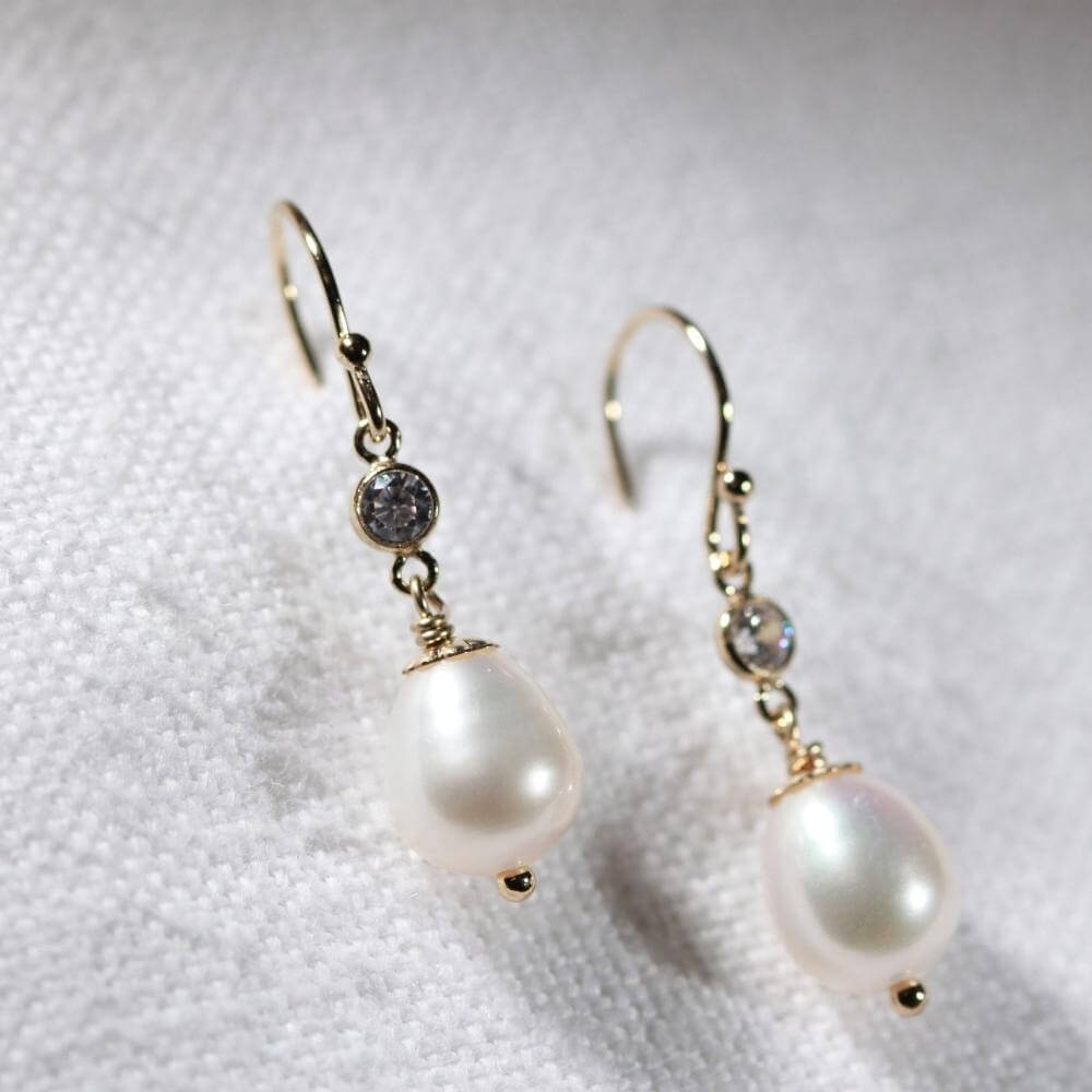 Freshwater Pearl and CZ Earrings in 14 kt Gold Filled