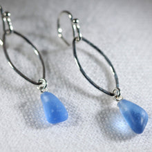 Load image into Gallery viewer, Hammered Oval Sea Glass Earrings in Silver (Choose Color)