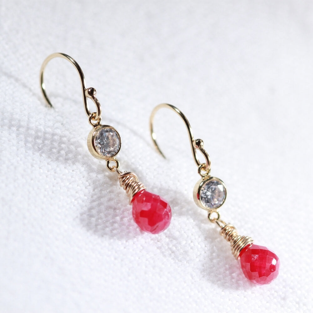 Ruby Dangle and CZ Earrings in 14 kt Gold Filled