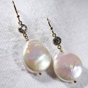 Freshwater Coin Pearl and CZ Earrings in 14 kt Gold Filled