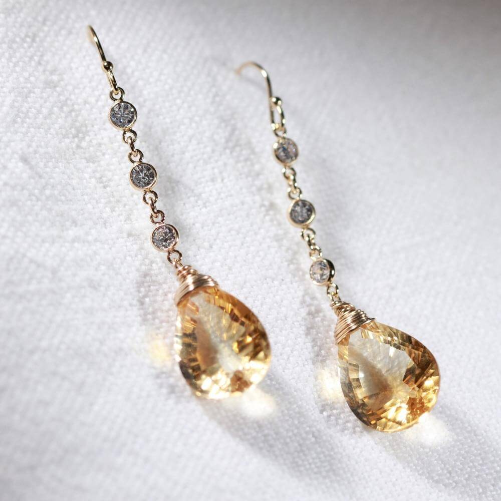 Citrine and CZ Chain Dangle Earrings in 14 kt Gold Filled