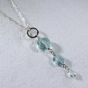 Aquamarine cascading faceted gemstone Necklace in sterling silver