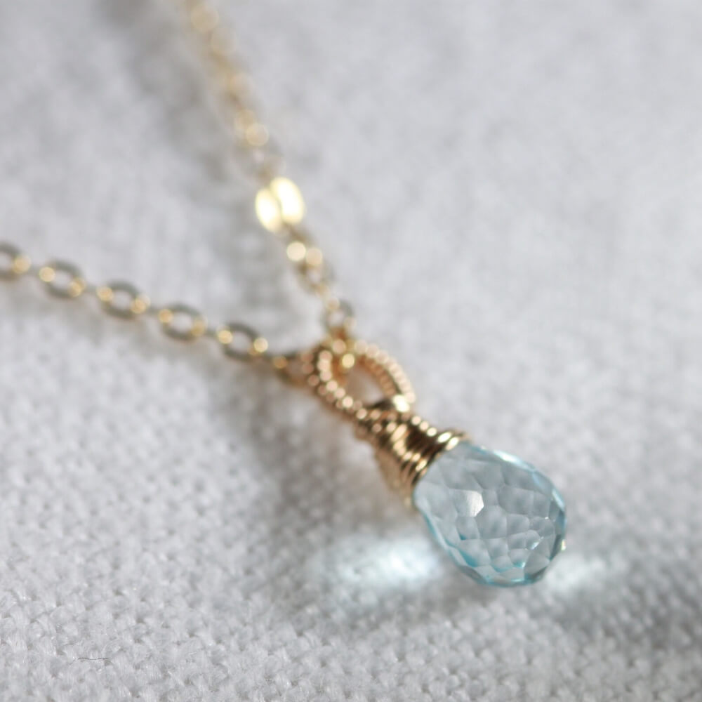 Swiss Blue Topaz Briolette Pendant Necklace in 14 kt Gold-Filled