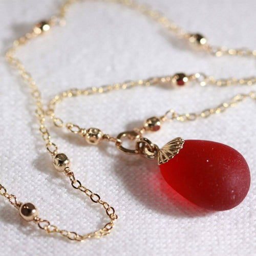 Red English Sea Glass in 14kt GF