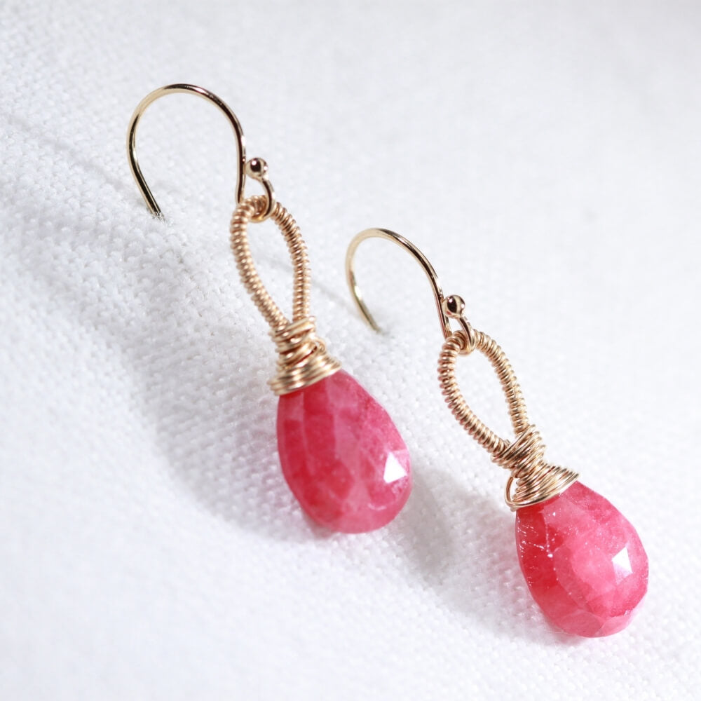 Ruby Briolette Earrings hand wrapped in 14 kt Gold Filled