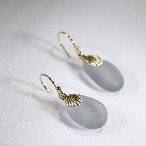 Gray Sea Glass Earrings in 14 kt gold-filled