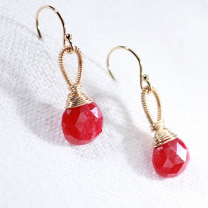 Ruby Faceted Briolette Earrings hand wrapped in 14 kt Gold Filled