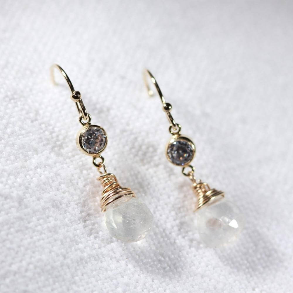 Moonstone, Rainbow Dangle and CZ Earrings in 14 kt Gold Filled