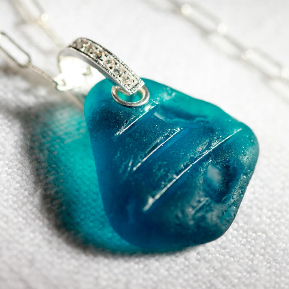 Deep turquoise Sea Glass One of a Kind Necklace in Sterling Silver