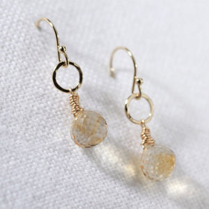 Citrine and hammered circle Earrings in 14 kt Gold Filled