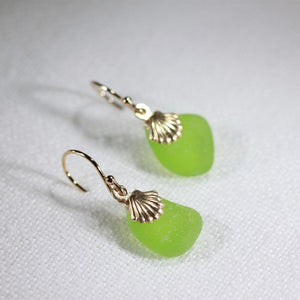 Lime Green Sea Glass Earrings in 14 kt gold-filled