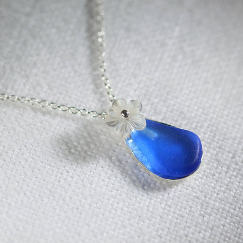 Teardrop Floating Bezel Sea Glass Necklace (Choose Color)