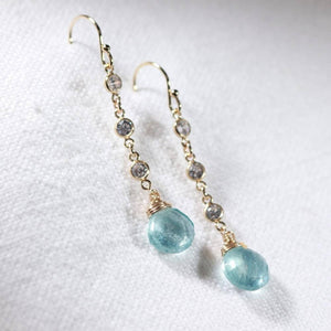 Aquamarine and CZ Chain Dangle Earrings in 14 kt Gold Filled