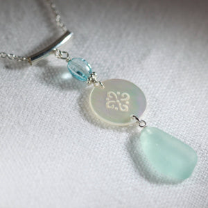 Wind Chime Sea Glass Necklace in Silver with MOP (Choose Color)
