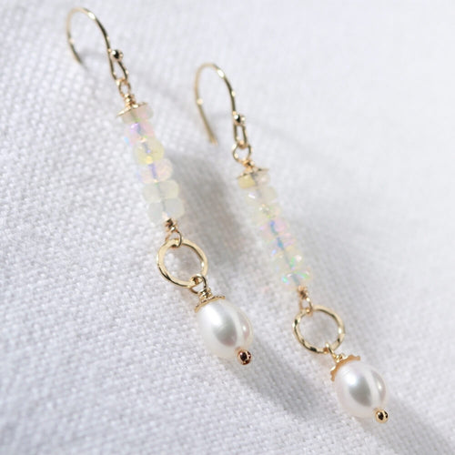 Opal gemstones and freshwater Pearl Earrings in 14 kt Gold Filled