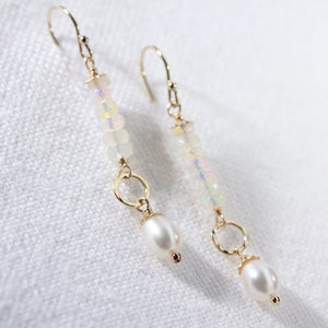 Opal gemstones and freshwater Pearl Earrings in 14 kt Gold Filled