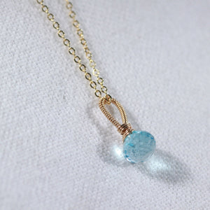Swiss Blue Topaz onion Pendant Necklace in 14 kt Gold-Filled
