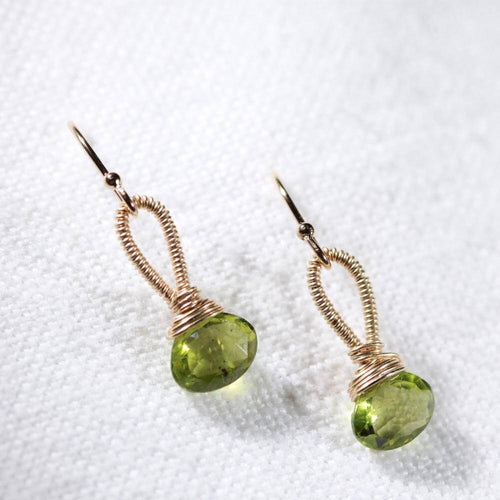 Peridot faceted gemstone Earrings hand wrapped in 14 kt Gold Filled