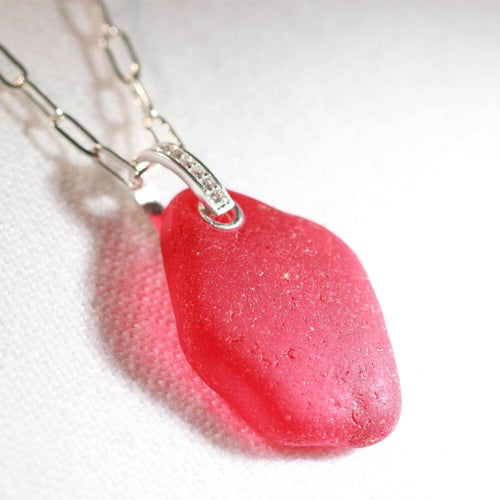 Rare Red Sea Glass One of a Kind Necklace in Sterling Silver