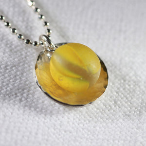 Cat's Eye Peewee Marble Sunshine yellow One of a Kind Necklace in Sterling Silver