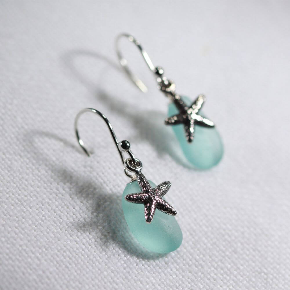 Sea glass with Starfish charm Earrings (Choose Color)