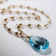 Load image into Gallery viewer, Swiss Blue Topaz faceted Teardrop pendant with beaded chin in 14 kt Gold-Filled