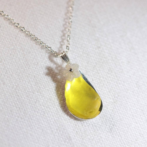 Rare Bright Yellow Petit Sea Glass Necklace in Sterling Silver