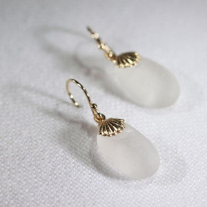 White Sea Glass Earrings in 14 kt gold-filled