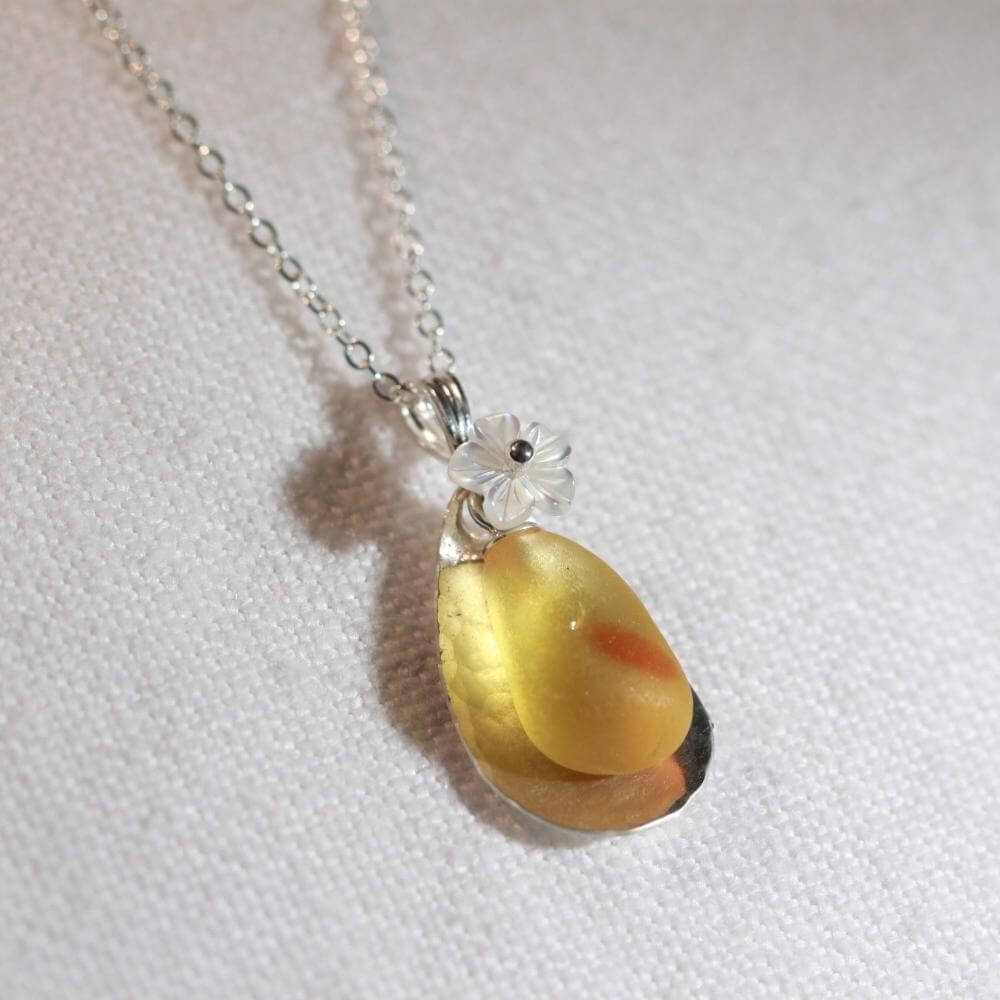 Rare Multi Yellow Petit Sea Glass Necklace in Sterling Silver
