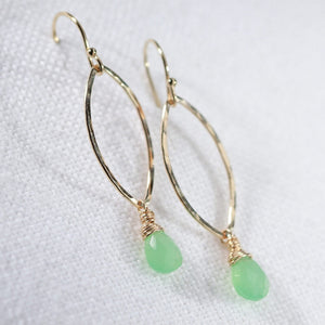 Chrysoprase Hammered marquise Hoop Earrings in 14 kt Gold Filled