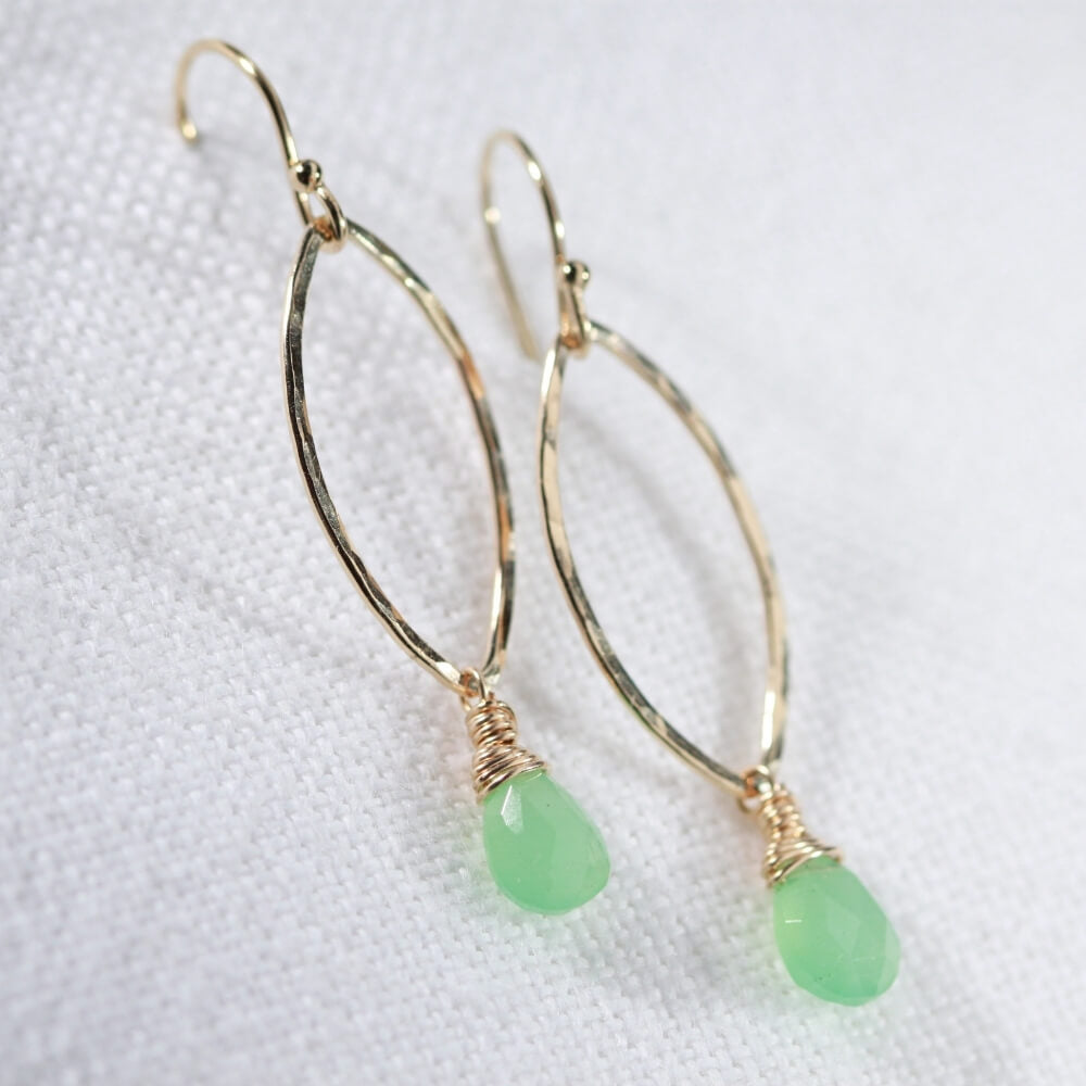 Chrysoprase Hammered marquise Hoop Earrings in 14 kt Gold Filled