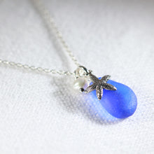Load image into Gallery viewer, Silver Star Fish and Sea Glass Necklace (Choose Color)