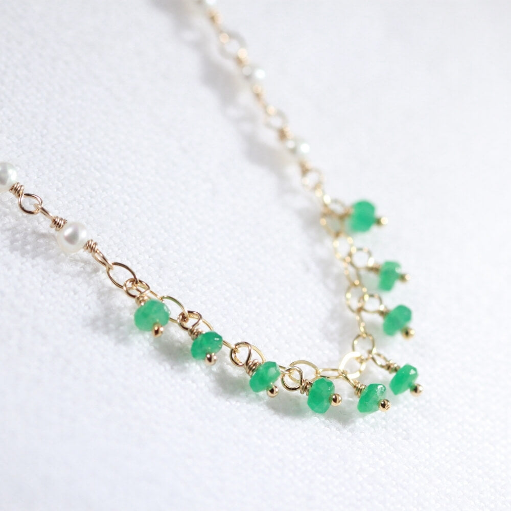 Emerald Gemstone Charm Necklace in 14 kt gold filled